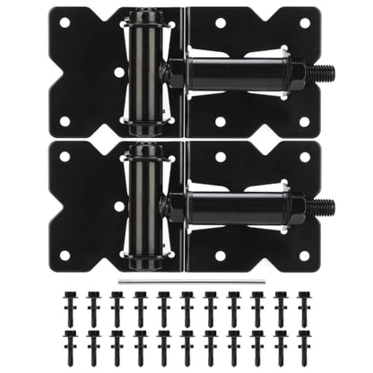 Self Closing Gate Hinges for Wooden Fences Gates, 90 Degree Adjustable Heavy Duty Gate Door Hinges Hardware Kit for Fence Gate, Vinyl gate, Pool gate and Outdoor Gates, 2 Pack, Non-Weld Black Finish