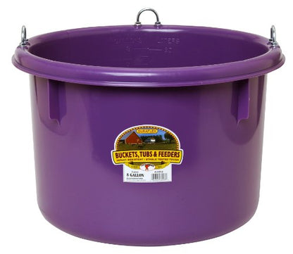 Little Giant® Plastic Round Feeder | Feed Bucket for Livestock | Ultra Durable Round Plastic Bucket | Made in USA | 8 Gallon | Purple - color: Purple