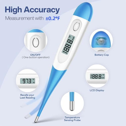 Boncare 10 Seconds Oral Thermometer for Adults and Kids, Light Blue - color: Light blue