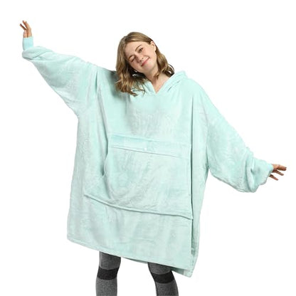 Catalonia Oversized Blanket Hoodie, Wearable Fleece Blanket Sweatshirt - color: Aqua / Fleece