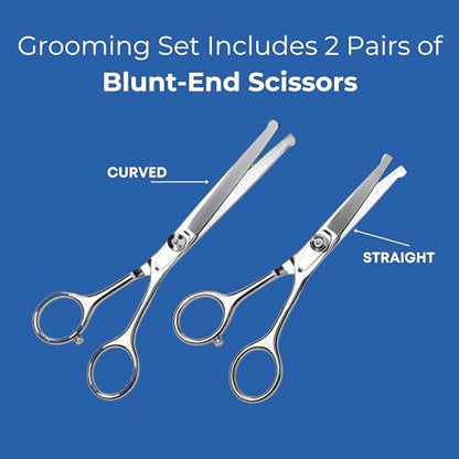 Pet Grooming Scissors Set - Round Tip Shears for Dogs & Cats