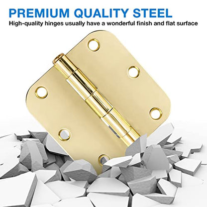 TDCHINGES Rounded Door Hinges 3.5" X 3 1/2 Inch Polished Brass 5/8" 18 Pack - color: Polished Brass-Rounded, size: 18 Pack