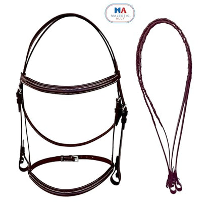 Majestic Ally Padded Raised English Bridle, Premium Leather, Matching Laced Reins - color: Black, size: Draft