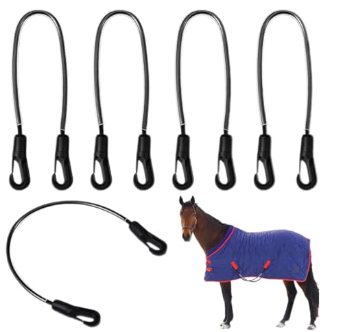 4 Pack Adjustable Elastic Horse Blanket Straps with Double Ended Clips | Suitable for Horse Tails, Horse Blankets for Real Horses & More (20-30 Inches)