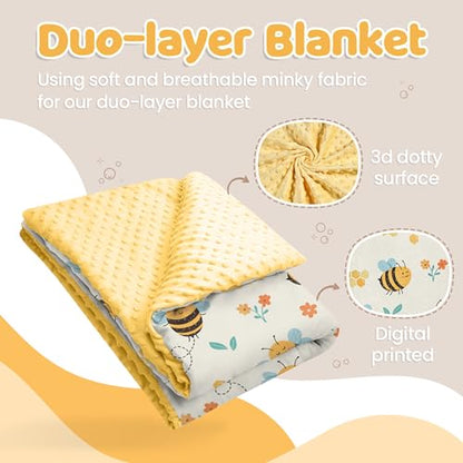 Bee Kid Blankets for Girls - 30 x 40 Soft Minky Blanket with Double Layer Dotted Backing - Gifts for Girl on Birthday Christmas - color: Bee 1