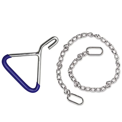 Durable OB Birthing Apparatus with OB Chain 60" Chrome Stainless Steel & OB Handles Blue PVC Grip Veterinary Goat Cattle Cow Delivery Instruments for Dairy Farm