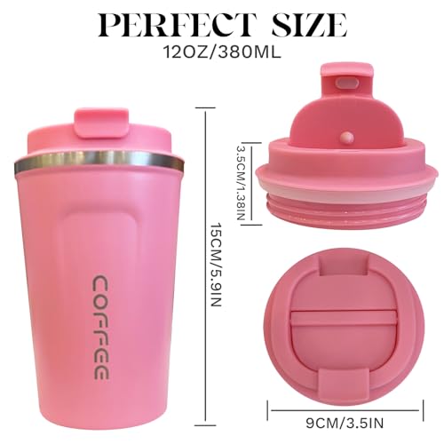 Insulated Travel Coffee Mug, Stainless Steel Coffee Cup with Leakproof Lid - color: 2nd-Pink, size: 12 Ounces