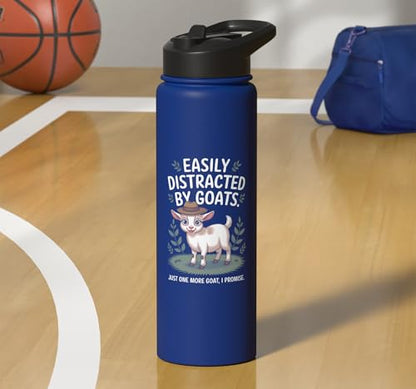 Easily Distracted by Goats Cute Coat Pygmy Goat Farmer Stainless Steel Insulated Water Bottle - color: Royal Blue