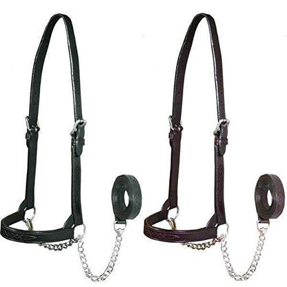 Derby Originals Premium Fancy Stitch Flat Leather Cattle Show Halter – Adjustable Fit with 48" Lead and 14" Chain, Small/Medium/Large – 1-Year Warranty - color: Havana, size: Small (350-700lbs)