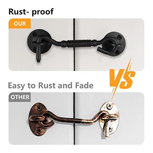 4 Inch Hook and Eye Latch, Barn Door and Gate Latch, Black, 2 Pack - size: 2 Pack