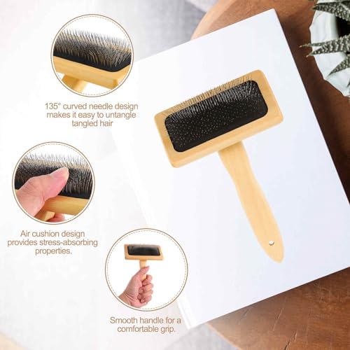 MECCANIXITY 2 Pcs Wool Carder, Hand Carding Brush 2 Medium Wooden Pet Grooming Tool for Needle Felting Pet Grooming Weaving Craft Supplies, Black, Wood Color - style: 2 Medium
