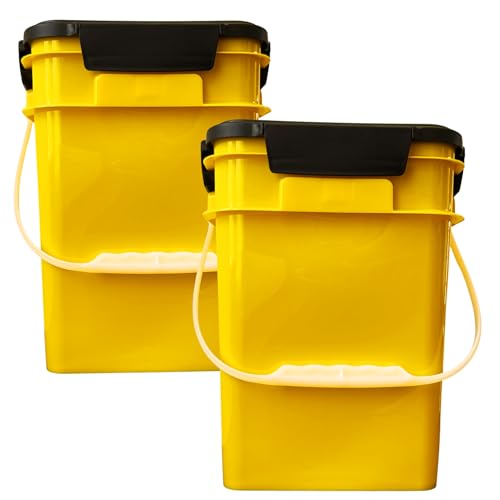 House Naturals 4 Gallon Square Food Grade Plastic Bucket with Lid, Made in USA (Pack of 2) BPA Free (Yellow) - color: Yellow