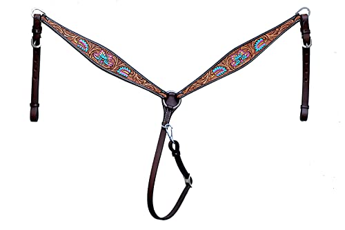 CHALLENGER Horse Western Leather Tooled Headstall Bridle Breast Collar Tack Set 78HRBrowbandSet - color: Antique Floral Turquoise