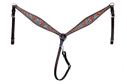 CHALLENGER Horse Western Leather Tooled Headstall Bridle Breast Collar Tack Set 78HRBrowbandSet - color: Antique Floral Turquoise