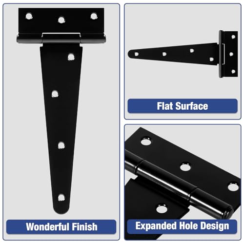 TDCHINGES T Strap Black Gate Door Hinges 8 Inch for Barn Shed 2.5mm 2 Pack - size: 2Pack-8inch