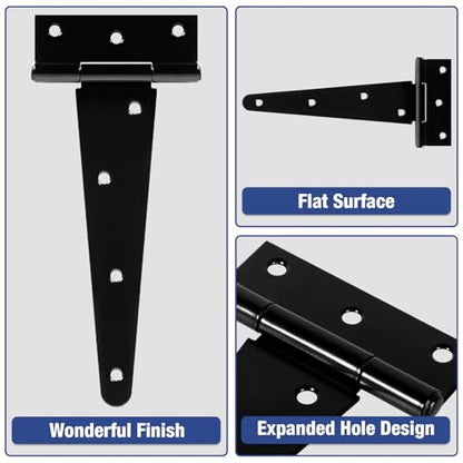 TDCHINGES T Strap Black Gate Door Hinges 8 Inch for Barn Shed 2.5mm 2 Pack - size: 2Pack-8inch