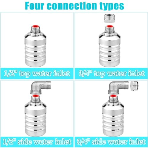 2pcs Water Float Valve, Stainless Steel Automatic Water Level Control Float Valve 1/2in and 3/4in Connection Types for Fish Tank Swimming Pool Livestock Trough
