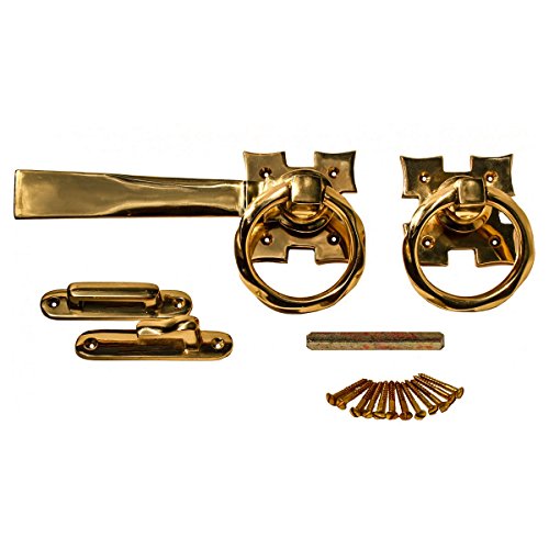 Renovators Supply Manufacturing Door Lock Latch 7 1/4 in. Polished Brass Gate Latch Garage Barn Door Lock with Mounting Hardware - color: Brass Ring, size: Pack of 1