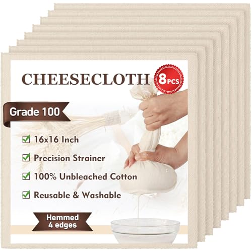 TOPULORS 8-Pack Cheese Cloth, 16x16 Inch Unbleached Cotton Straining Cloth - size: 8 PCS - 16x16 Inch