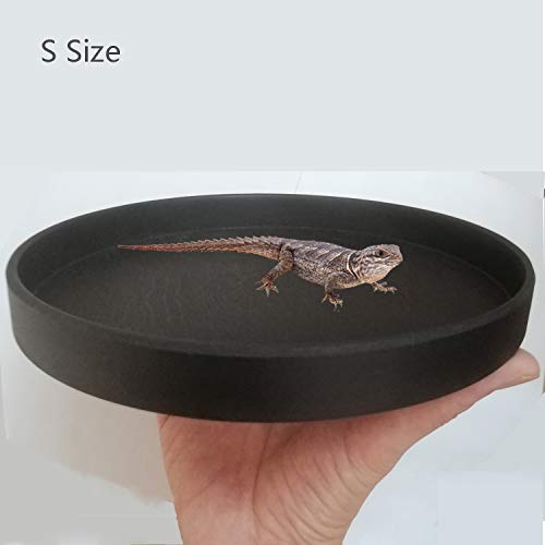 Reptile Water Food Dish Bowl Turtle Feeder Tortoise Feeding Dish Container (S, Black) - color: Black, size: S