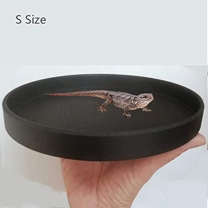 Reptile Water Food Dish Bowl Turtle Feeder Tortoise Feeding Dish Container (S, Black) - color: Black, size: S