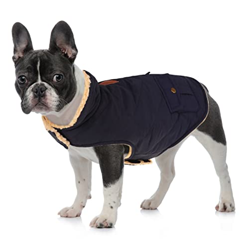 Queenmore XS Warm Puffer Dog Jacket Ultra Thick Plush Quilting Winter Coat - color: Dark Navy, size: X-Small