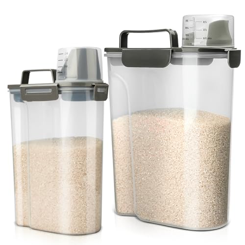Viretec Rice Storage Container, 5 to 10lb Dry Food Airtight Dispenser, Pet Dog Cat Food Canister, BPA Free Clear Plastic Kitchen and Pantry Bin for Oatmeal, Cereal, Pasta, Flour Pack of 2 Grey - color: 3L+6L/Grey