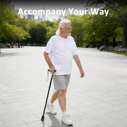 HEALTHBAZAAR Walking Cane with LED Light, Folding Canes for Men & Women with Shock Absorption - Adjustable, Lightweight Collapsible Walking Sticks with Comfort Grip Handle, Heavy Duty All Terrain Tip