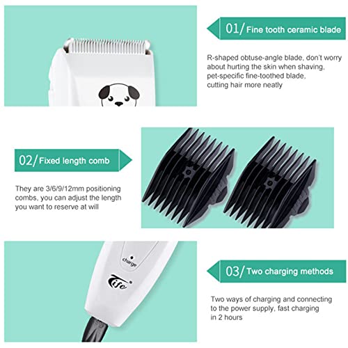 Dog Clippers Low Noise for Grooming, Electric Pet Shaver with USB Rechargeable, Dog Grooming Clippers Dog Shears for Small Medium Large Dogs Cats,White