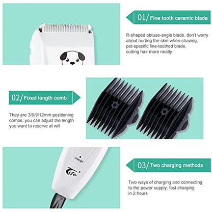 Dog Clippers Low Noise for Grooming, Electric Pet Shaver with USB Rechargeable, Dog Grooming Clippers Dog Shears for Small Medium Large Dogs Cats,White