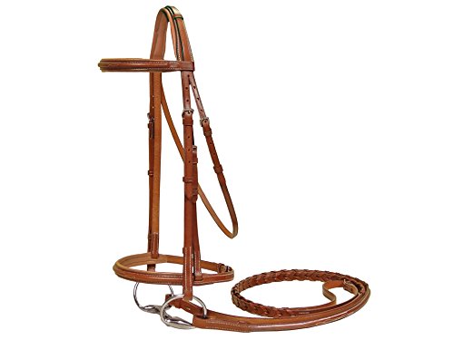 Padded Raised Fancy Stitched Leather English Schooling Bridle with Laced Reins