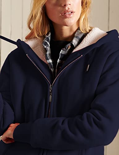 Women’s Casual Full Zip Up Sherpa Lined Hoodie Sweatshirt Jacket Coat - color: Darkblue, size: Medium