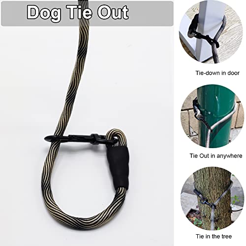 BTINESFUL Dog Tie Out Long Tether Rope Dog Lead for Yard 8/12/20/30/50/75ft - color: Beige Black, size: 30 Foot