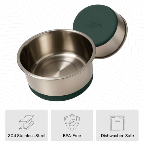 GORILLA GRIP Dog Bowls, Food Grade Stainless Steel, Set of 2, 8 Cup, Green | 304 Stainless Steel Pet Feeding Bowls Hold 64 fl oz Each, Dishwasher Safe, Rust Resistant, BPA Free Rubber Base - color: Hunter Green, size: 8 Cup (64 Oz)