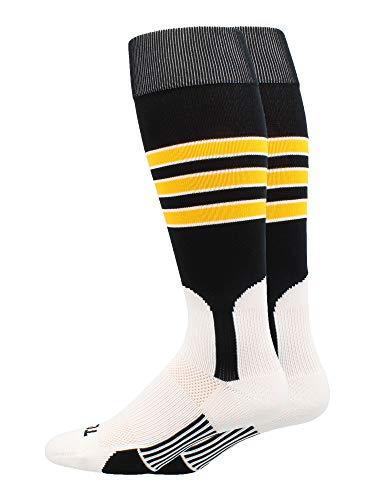 TCK Striped Baseball Stirrup Socks - Youth & Adult - color: Black/White/Gold, size: Medium