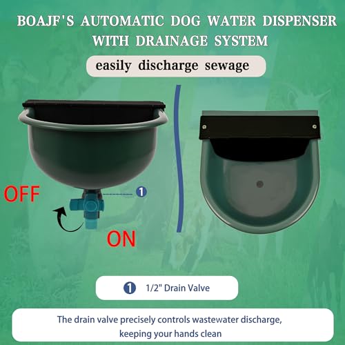 Automatic Water Dispenser for Dogs with Drain Hole & Drain Valve, 1 Gallon Auto Dog Water Bowl Outdoor with Float Valve, Hose Quick Connect Fitting, for Livestock, Chicken, Horse (Green)