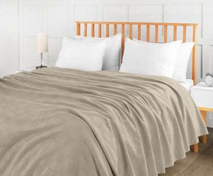 Utopia Bedding 100% Cotton Thermal Blanket Khaki Full, 90x84 Inches - color: Khaki, size: Full