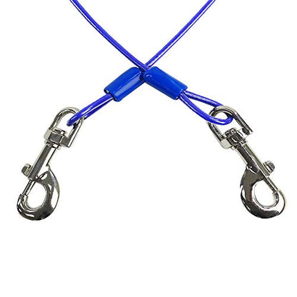 BV Dog Tie Out Cable 25 Feet - Heavy Duty Dog Lead Up to 60 Pounds - Reflective & Rust-Free with Quick Release Swivel Clips & 360° Rotating Clasp - Tangle-Free Dogs Runner for Yard (Blue, Single) - color: 60lbs/ 25ft/ Blue, style: Single
