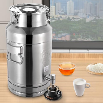 20L/5.28Gal Milk Can Beverage Dispenser with Spigot, 304 Stainless Steel Locking Sealed Lid Bucket Food Storage Container, Drink Dispenser for Milk, Wine, Oil - size: 20L/5.28Gal