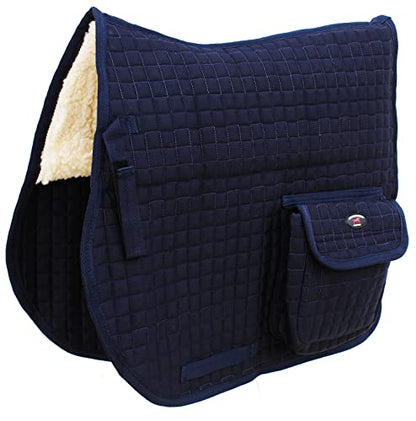 Horse English Quilted Faux Fur All-Purpose Saddle Pad Pockets 72152 - color: Navy