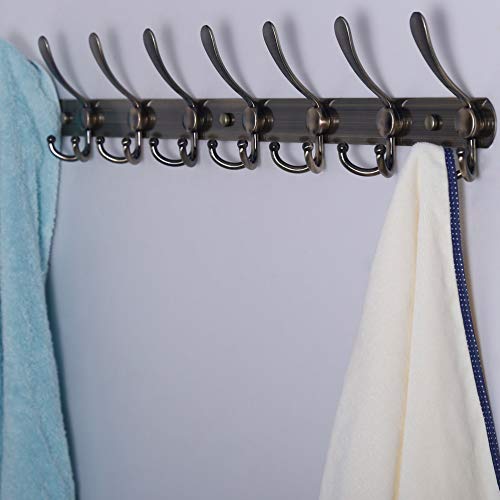 Dseap Coat Rack Wall Mount - 29.5” Long 8-Tri-Hooks Heavy Duty Coat Hanger Rail Wall Hooks for Hanging Coats Hats Clothing Clothes Purse Mudroom Entryway, Bronze - color: Bronze, size: L=29.5” (1 Pcs)