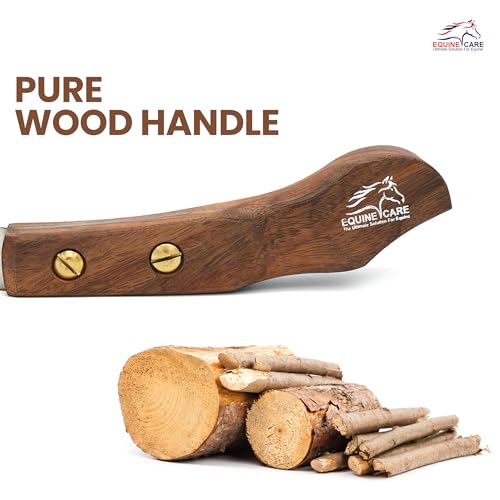 Equine Care Right-Handed Farrier Hoof Knife, Sheesham Wood Handle | Farrier hoof knife with genuine Sheesham wood handle; curved J2 stainless steel blade; brass screws; RH or LH - style: Right Handed