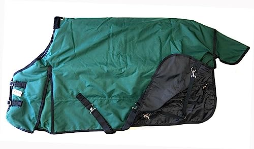AJ Tack 1200D Waterproof Winter Horse Blanket with Storage Bag - 400g Heavyweight Turnout with Fleece Collar, Shoulder Gussets & Tail Flap - Green 78" - size: 78