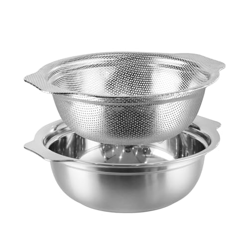 Extra Large 5.5QT Stainless Steel Colander, Large Capacity Rice Colander with Mixing Bowl, Rice Strainer for Vegetables, Fruit, Spaghetti, Pasta Strainer, Dishwasher Safe(2PC) - size: 5.5QT