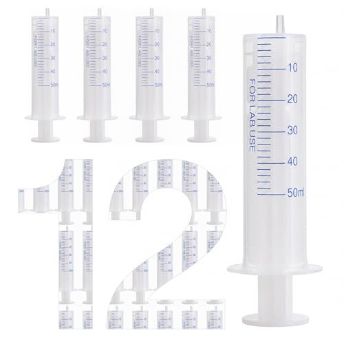12 Pack 50ml Plastic Syringe for Liquid, Luer Slip, Used in Scientific Labs - size: 50ML