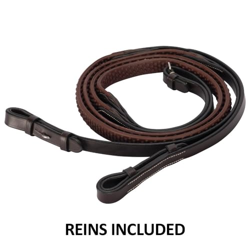 Schneiders Figure 8 English Jump Bridle for Horses Buffalo Leather | Fancy Stitching | Comfort Crown | Non-Slip Reins Included | Adjustable Fit - size: Cob Size