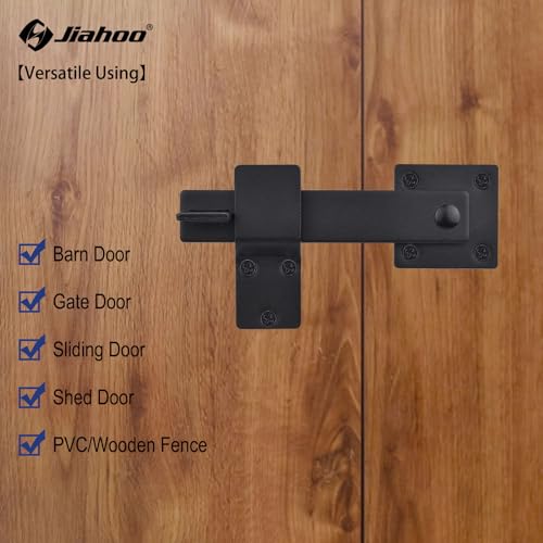 JIAHOO 6" Barn Door Flip Latch, Sturdy Farm Sliding Door Latch | Gate Latch for Fence, Shed Door, Farm Gate, Solid Metal Heavy Duty Iron Hardware, add More Security and Privacy, Matte Black