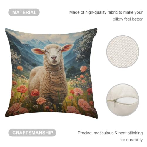 Sheep Among The Flowers Throw Pillow Covers 20"x20" - size: 20" x 20" (Pack of 1)