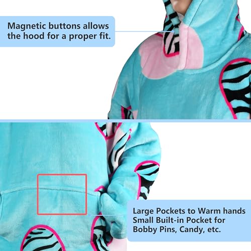 Solaris Zebra Heartfelt Kids Wearable Blanket Hoodie - Cozy Warm Sherpa Fleece Sweatshirt with Love-Themed Design, for Teens, Girls, Boys - color: Zebra Heart