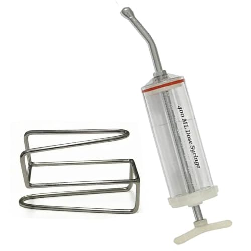400mL Plastic Dose Syringe with Stainless Steel Nozzle & Cheek Retractor – Large Capacity Horse Drenching Syringe for Equine Dental Care, Oral Rinsing, Liquid Medication, Veterinary Livestock Dosing